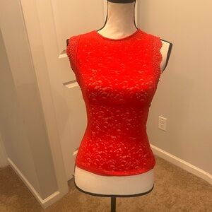 Elegant Sleeveless Lace Top in Vibrant Red